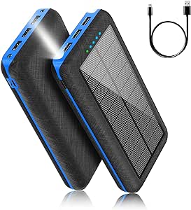 Portable Charger Solar Power Bank 30000mAh Fast Charging Battery Pack with Flashlight 3 Output Ports & 2 Input Ports Compatible with Smartphone Tablet Earphone