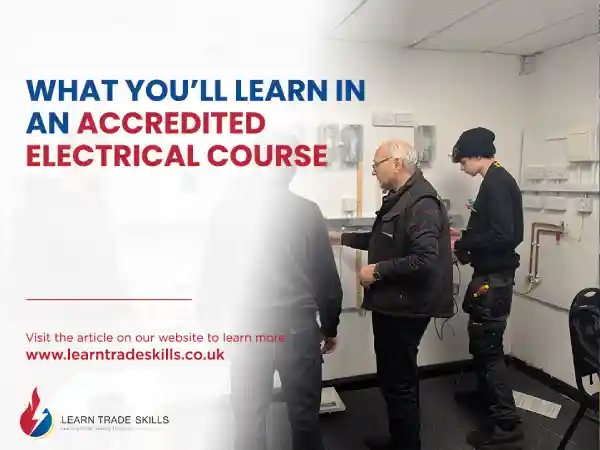 Electrical instructor guiding students in a practical training session at Learn Trade Skills – What You’ll Learn in an Accredited Electrical Course in 2025.